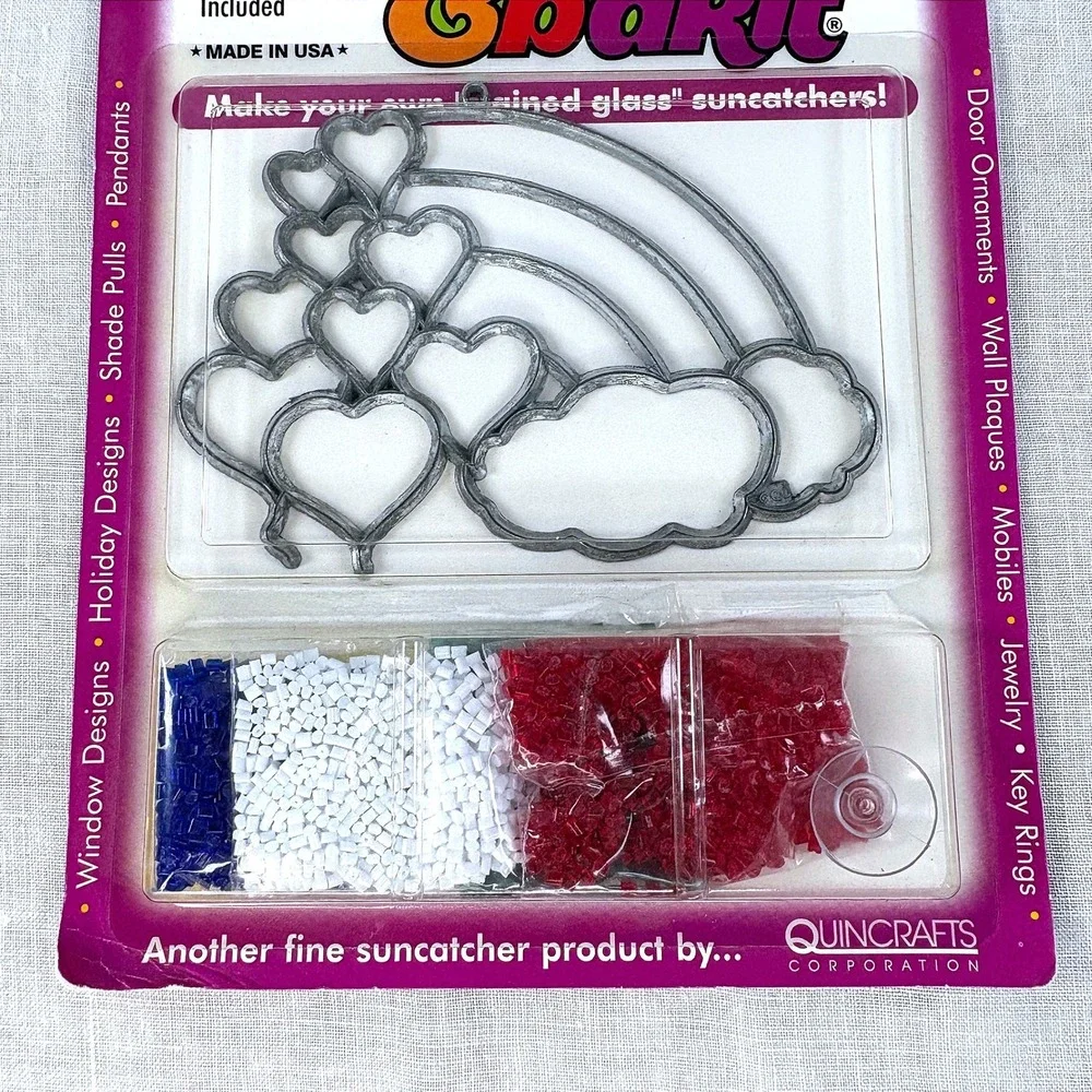 Makit & Bakit Rainbow Hearts Suncatcher Kit Vintage Quincrafts DIY Craft NEW